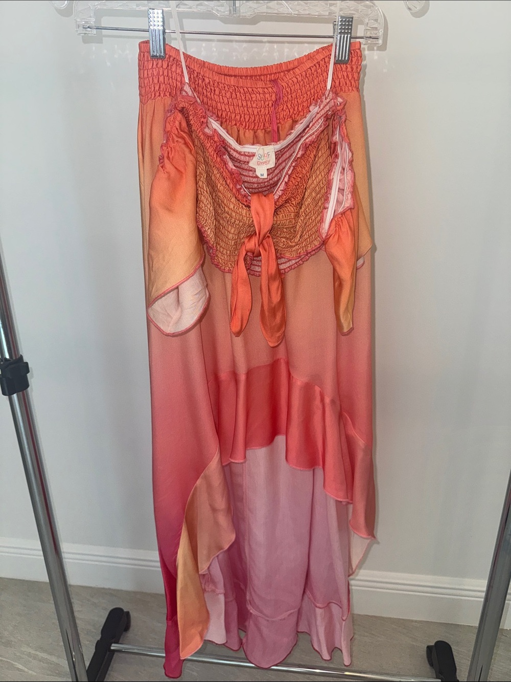 Surf Gypsy Ombre Maxi Skirt in Coral and Pink-Orange